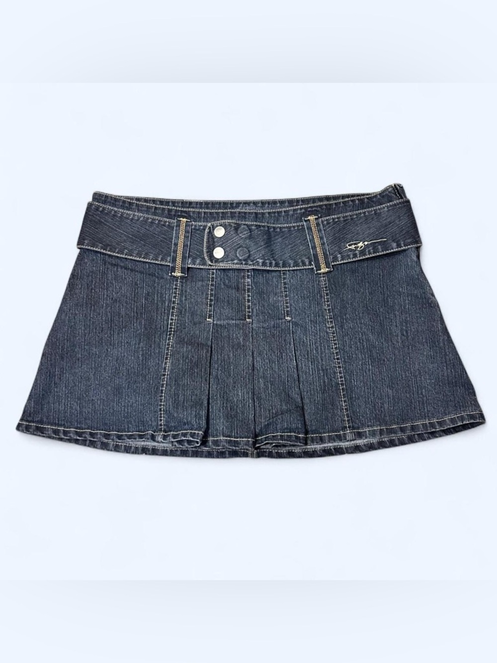 Y2K Pleated Denim Mini Skirt by Fubu!